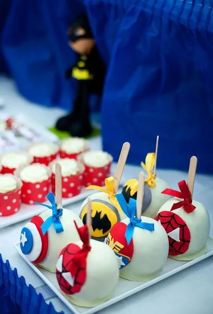 Super Heroes Birthday Party Ideas | Candy Apples, Heroes and Apples