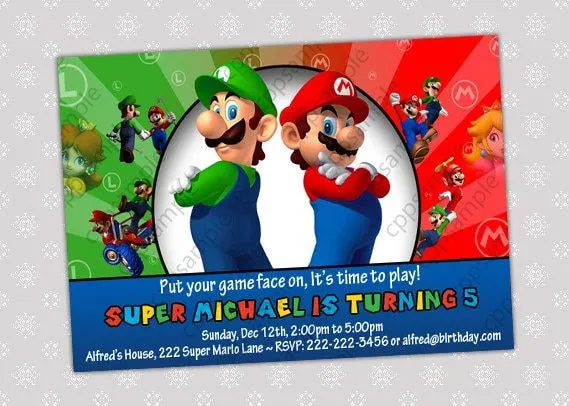 Super Mario Bros Luigi invitación fiesta de por CreativePartyPixels