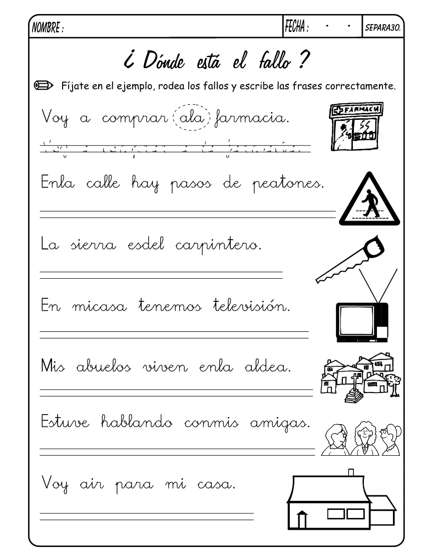 SUSANA Maestra de A.L.: Ejercicios para separar palabras SUSANA Maestra de A.L.: Ejercicios para separar palabras