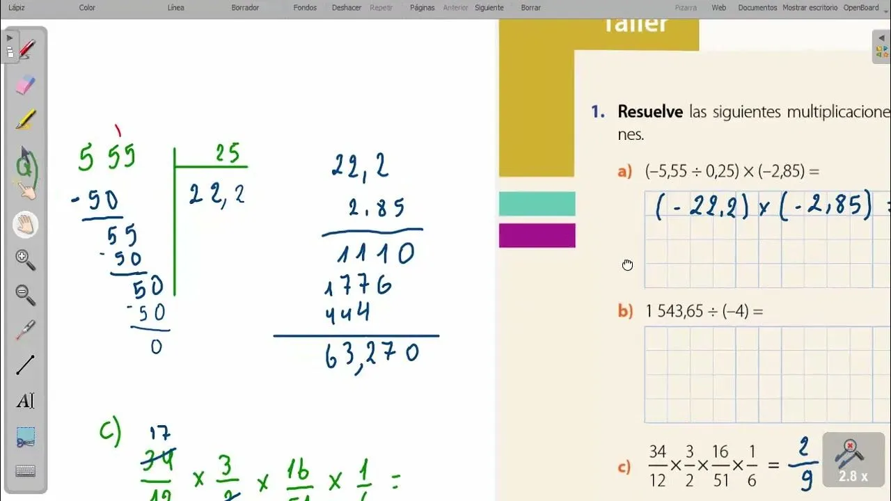Taller pág. 108, Octavo año: Multiplicación y división de números  racionales - YouTube