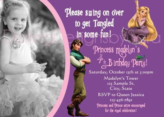 Tangled's Rapunzel with Flynn and Pascal Photo Birthday Invitation