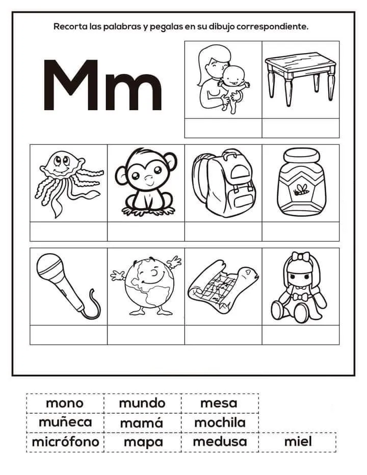 tareitas: OBJETOS CON M | Enseñanza de las letras, Actividades para  lectoescritura, Actividades de lectura preescolar