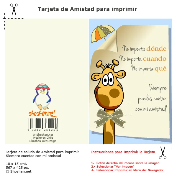 Tarjeta de Amistad para imprimir: Siempre puedes contar con mi amistad Tarjeta de Amistad para imprimir: Siempre puedes contar con mi amistad