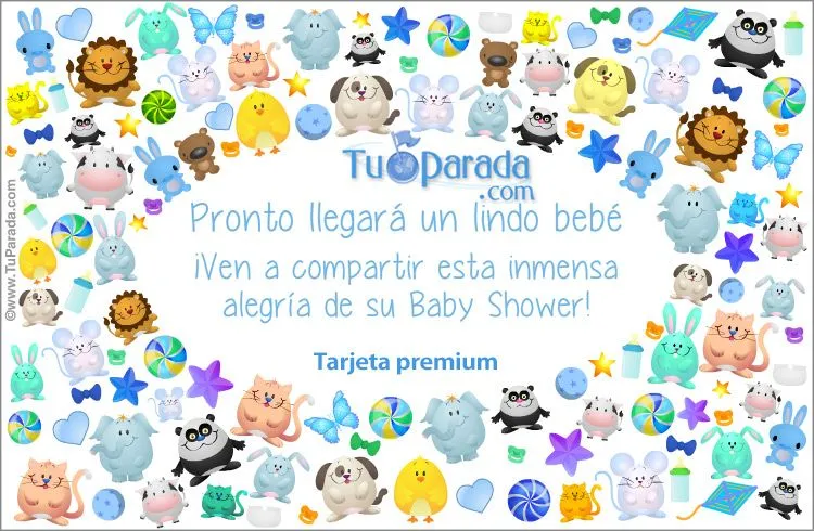 Tarjeta Baby Shower con animalitos en azul, Baby Shower, tarjetas