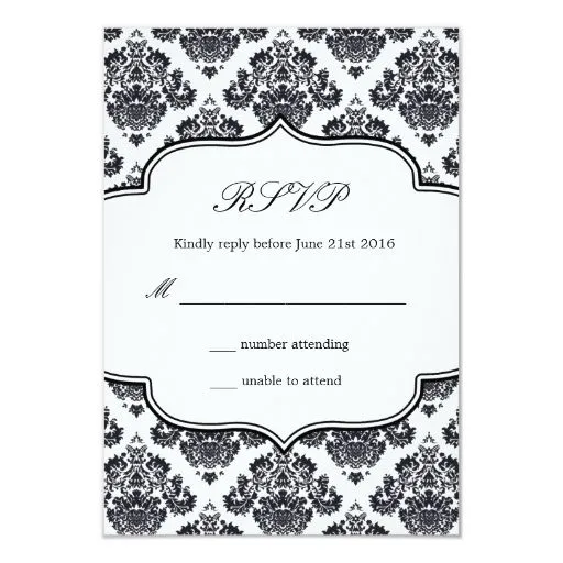 Tarjeta blanco y negro de la respuesta del boda invitación 3.5" x ...