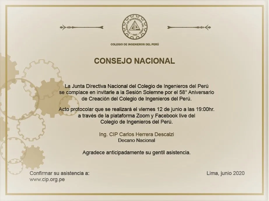 Tarjeta Ceremonia Protocolar - Colegio de Ingenieros del Perú