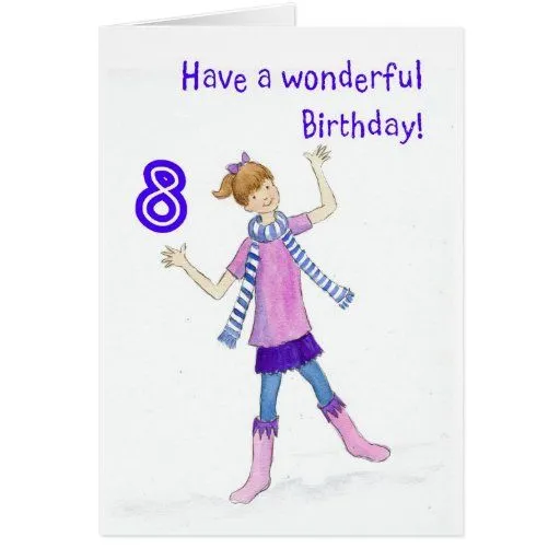 Tarjeta de cumpleaños para el chica de 8 años de Zazzle.