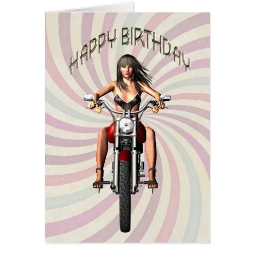 Tarjeta de cumpleaños con un chica de la moto | Zazzle
