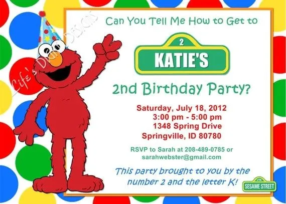 Elmo Birthday Invitation Red Green Yellow by LifesDigitalDesigns