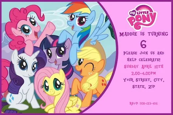Tarjetas invitación cumpleaños My Little Pony - Imagui