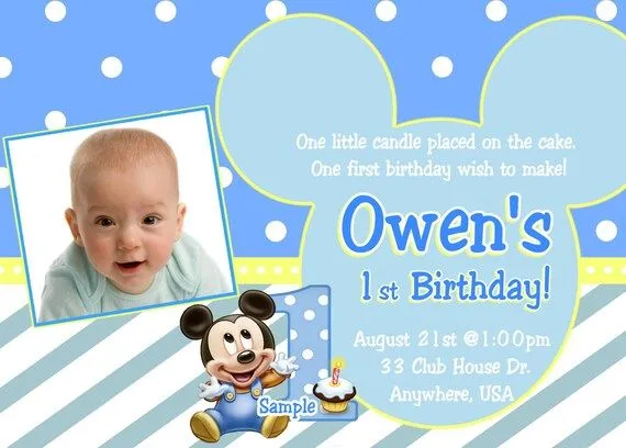 Baby Mickey 1st Birthday Invitation / Baby por Createphotocards4u