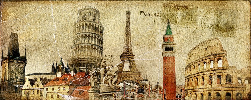 Tarjeta postal Vintage - vacaciones europeas — Foto stock © Maugli ...