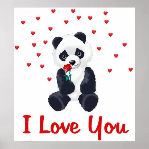 Tarjeta del día de San Valentín del oso de panda Póster | Zazzle