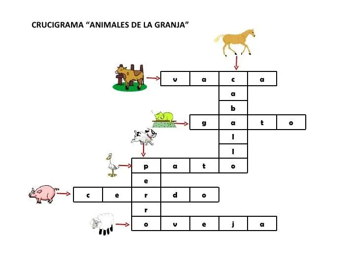 Tarjetas y crucigrama sobre "Animales de la granja"