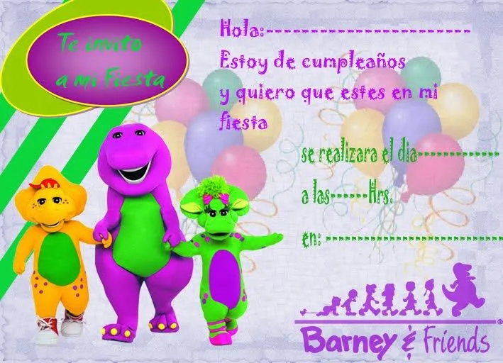 Tarjetas de cumpleaños para imprimir: BARNEY Y SUS AMIGOS