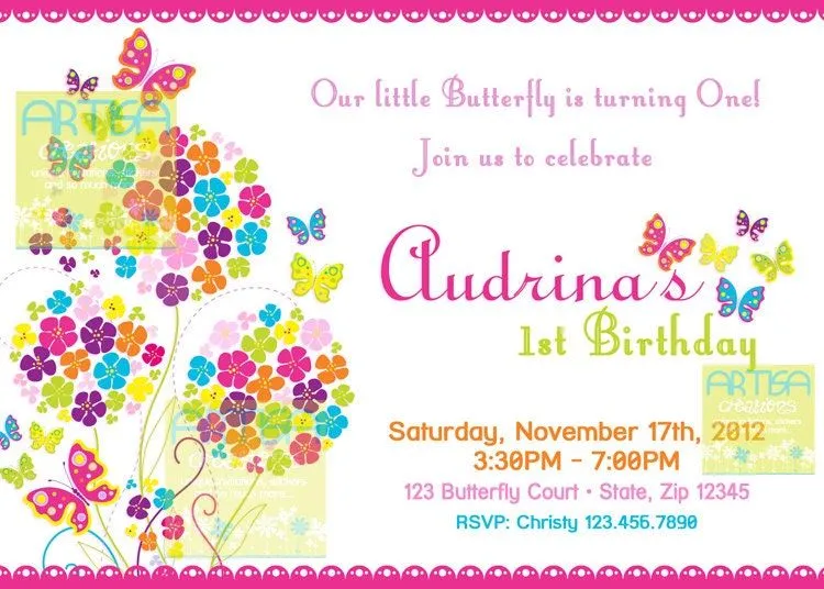 Invitación de cumpleaños de flores y mariposas - Imagui
