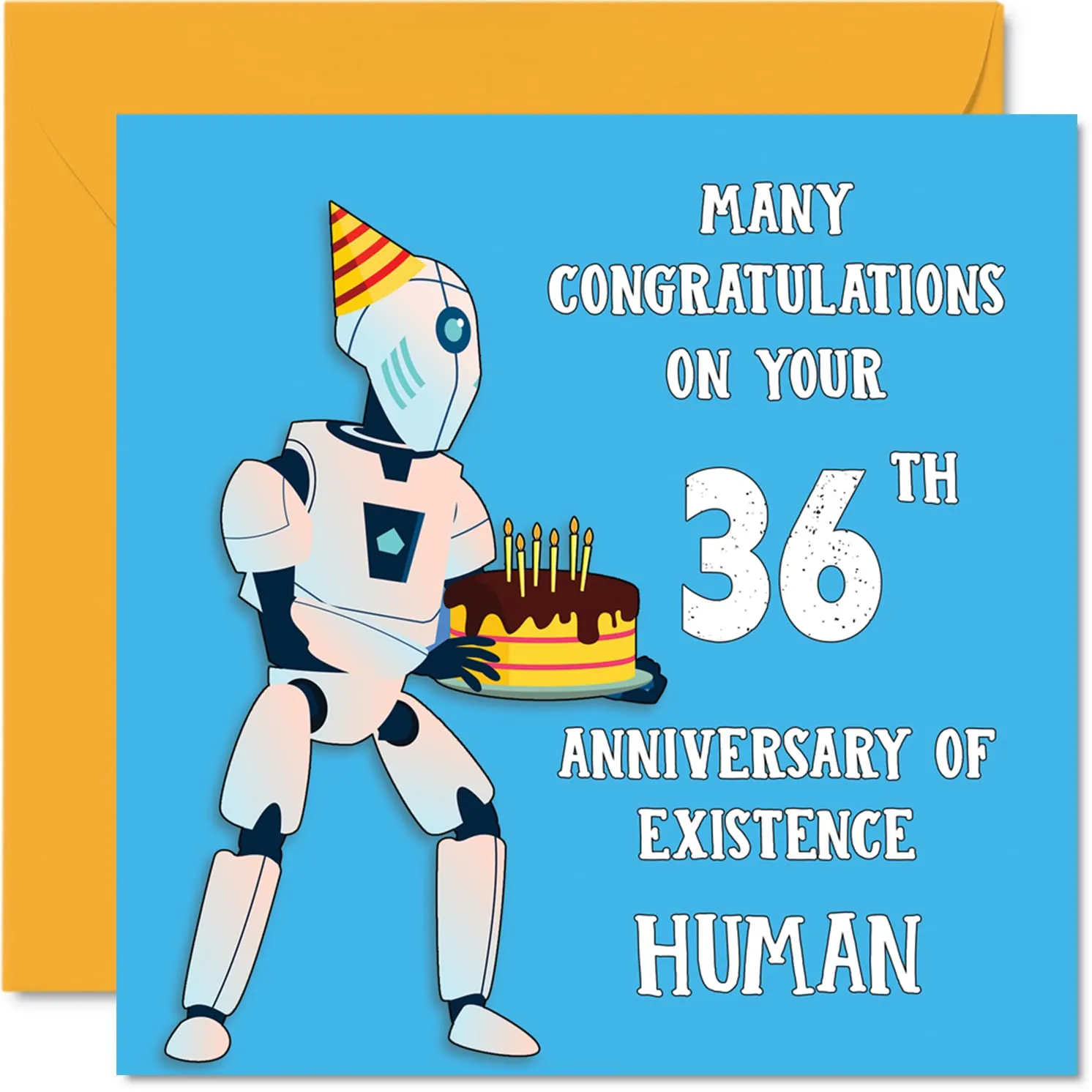Tarjetas divertidas de cumpleaños 36 para hombres y mujeres – Robot Droid –  Tarjeta de felicitación de feliz