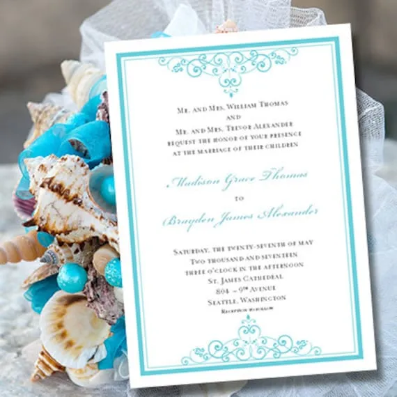 Invitaciones de boda destino tropical 'Aqua' por WeddingTemplates