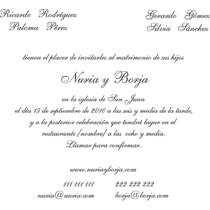 Contenido de una tarjeta de invitación de boda - Imagui