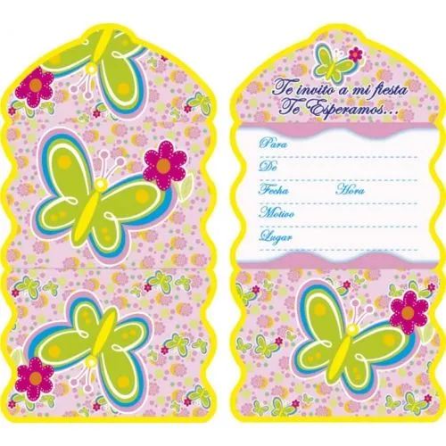Tarjetas de invitación de cumpleaños de flores y mariposas - Imagui