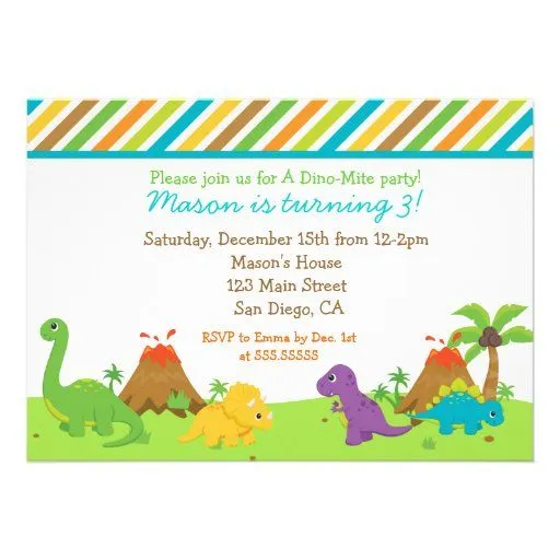 Tarjetas de invitación para fiestas infantiles de dinosaurios - Imagui