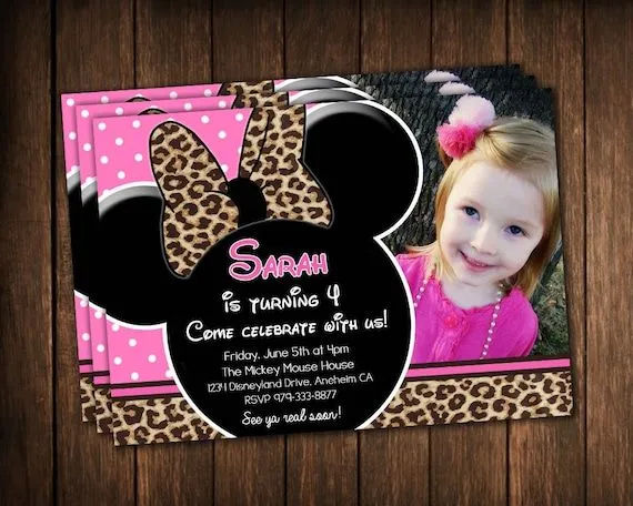 Tarjeta de cumpleaños de Minnie Mouse en animal print - Imagui