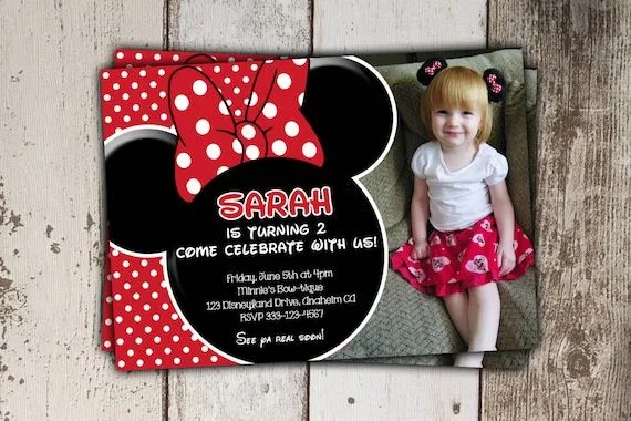 Red Minnie Mouse Invitations with photo other by Its4Keeps on Etsy