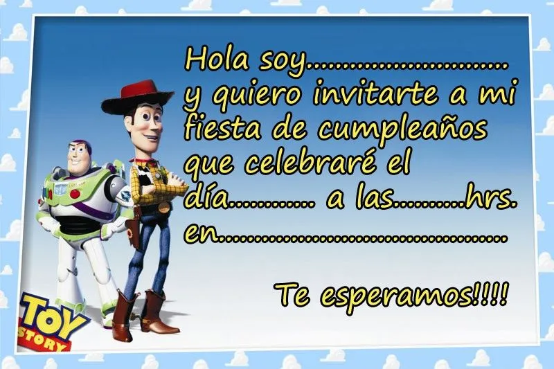 Tarjetas o Invitaciones de Cumpleaños de Toy Story ~ Marcos Gratis ...