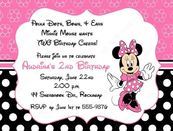 10 Pink & Black Minnie Mouse Invitations with by BethCloud723