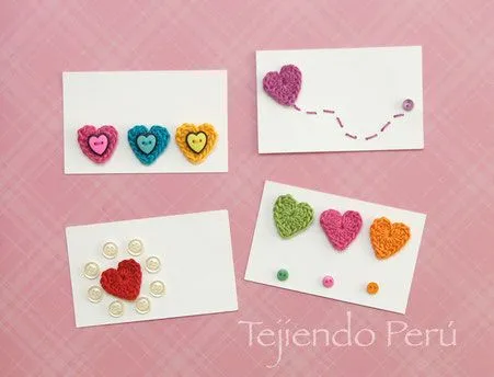 Tarjetas de San Valentín con corazón a crochet - Tejiendo Perú...