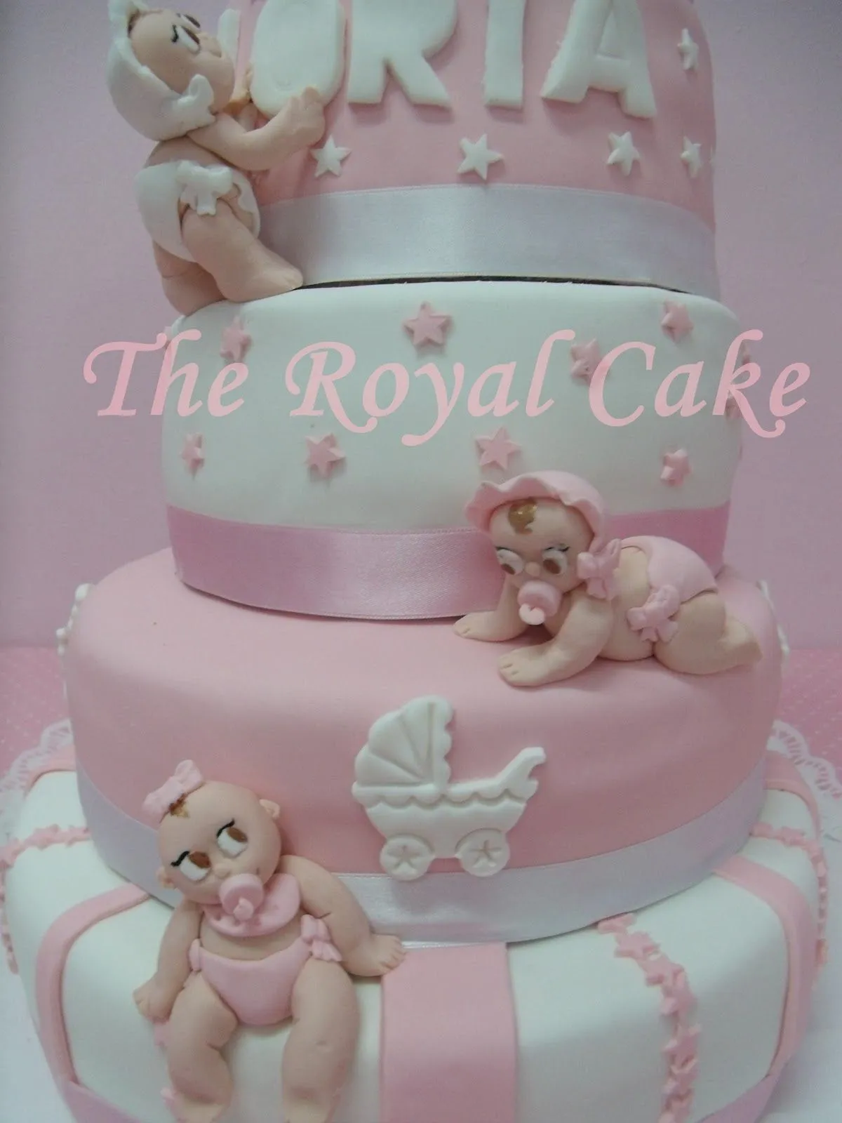 Tartas The Royal Cake: TARTA BAUTIZO Rosa Cinco pisos Bebes ...