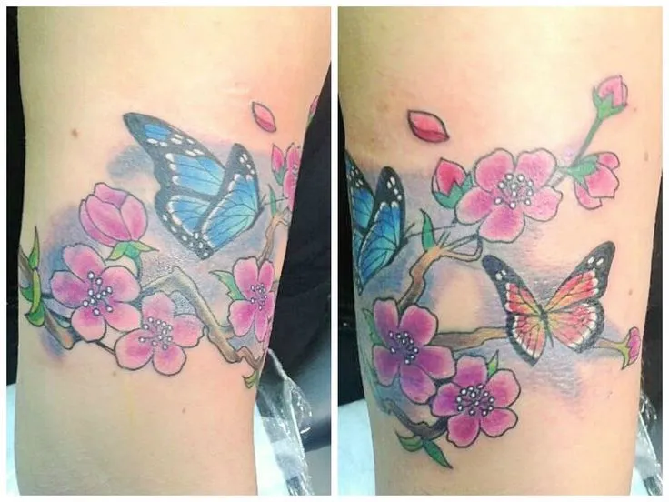 Mi primer tattoo... flores de cerezo y mariposas. Tatuaje ...