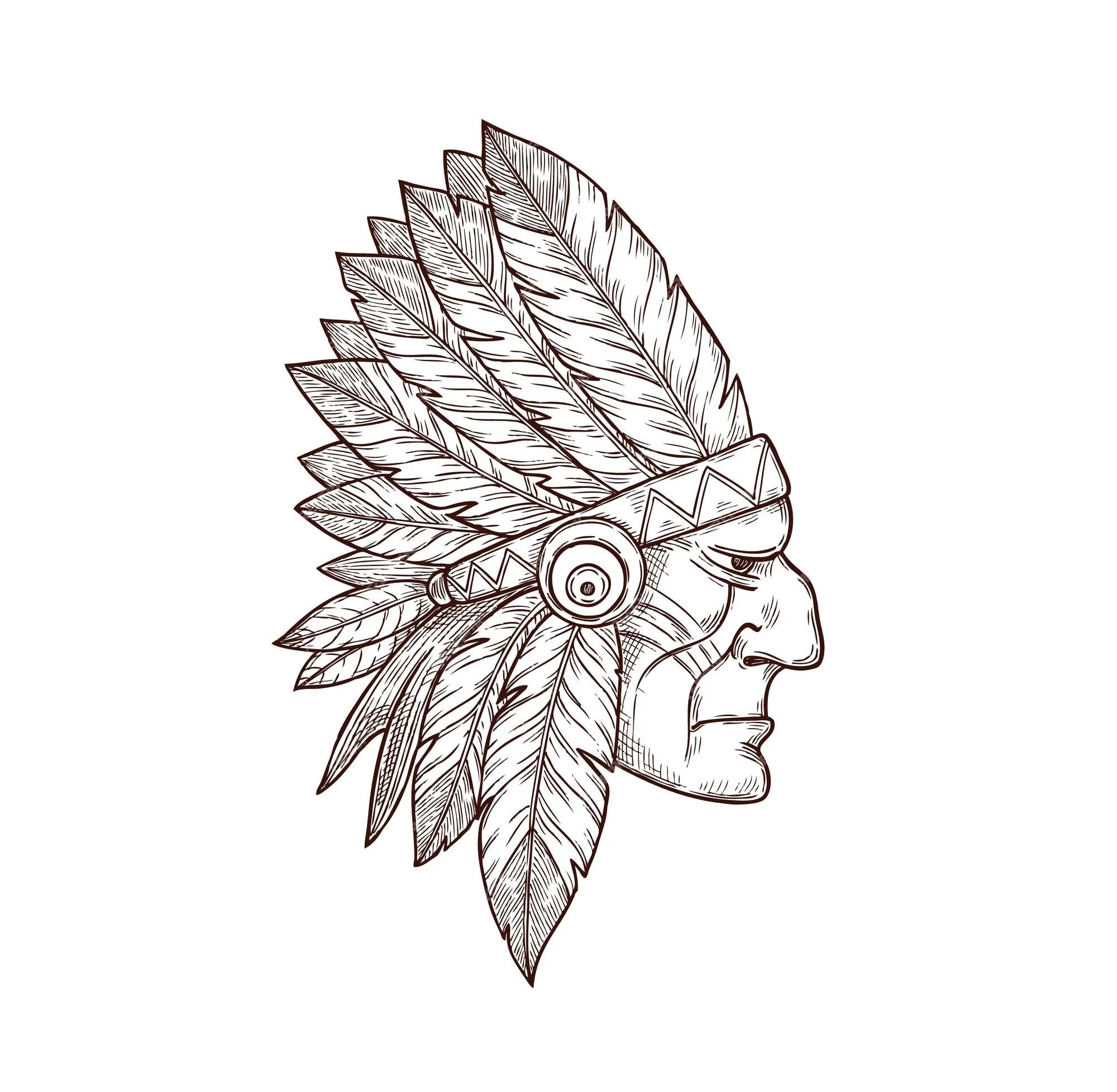 Tatuaje de boceto de cabeza de jefe indio cultura indígena | Vector Premium