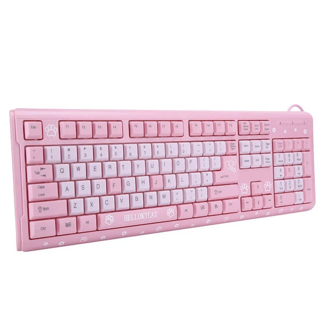 Teclado USB de 104 teclas con cable, teclado ultrafino de dibujos animados  para el hogar, oficina, ordenador portátil - AliExpress