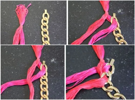 Técnica básica paso a paso para tejer pulsera con cadena ...