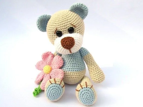 Teddy with Flower Amigurumi Crochet Pattern / PDF by DioneDesign