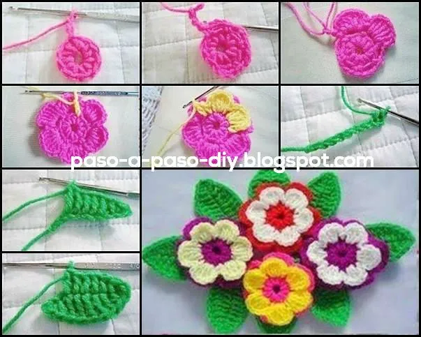 Cómo tejer flor crochet con hojas / DIY - Paso a Paso