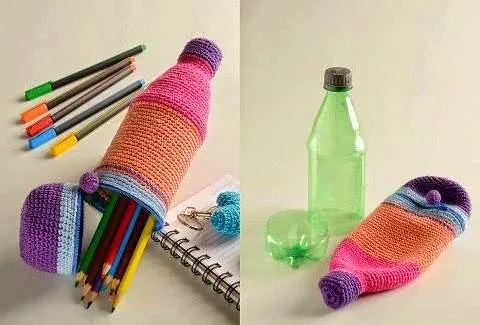 Tejido Facil: Idea: cartuchera al crochet con botella plástica!