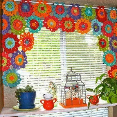 tejidos artesanales en crochet: cortina multicolor tejida ...