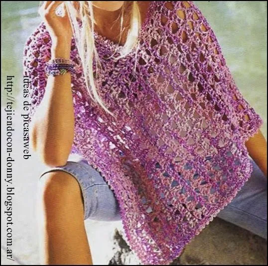 Ponchos tejidos a crochet con sus patrones - Imagui