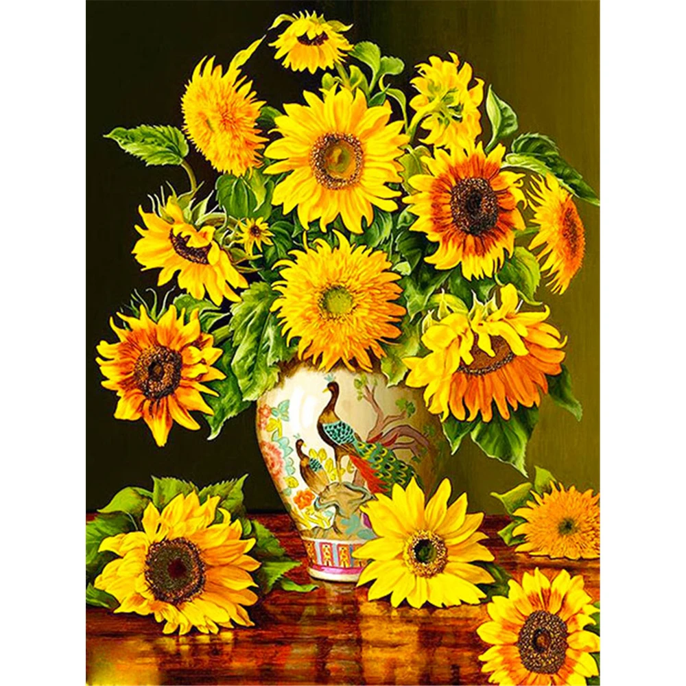 Tela estampada de girasoles, patrones de bordado de punto de cruz de 11CT,  hilos DMC, costura, pintura, artesanía, venta - AliExpress