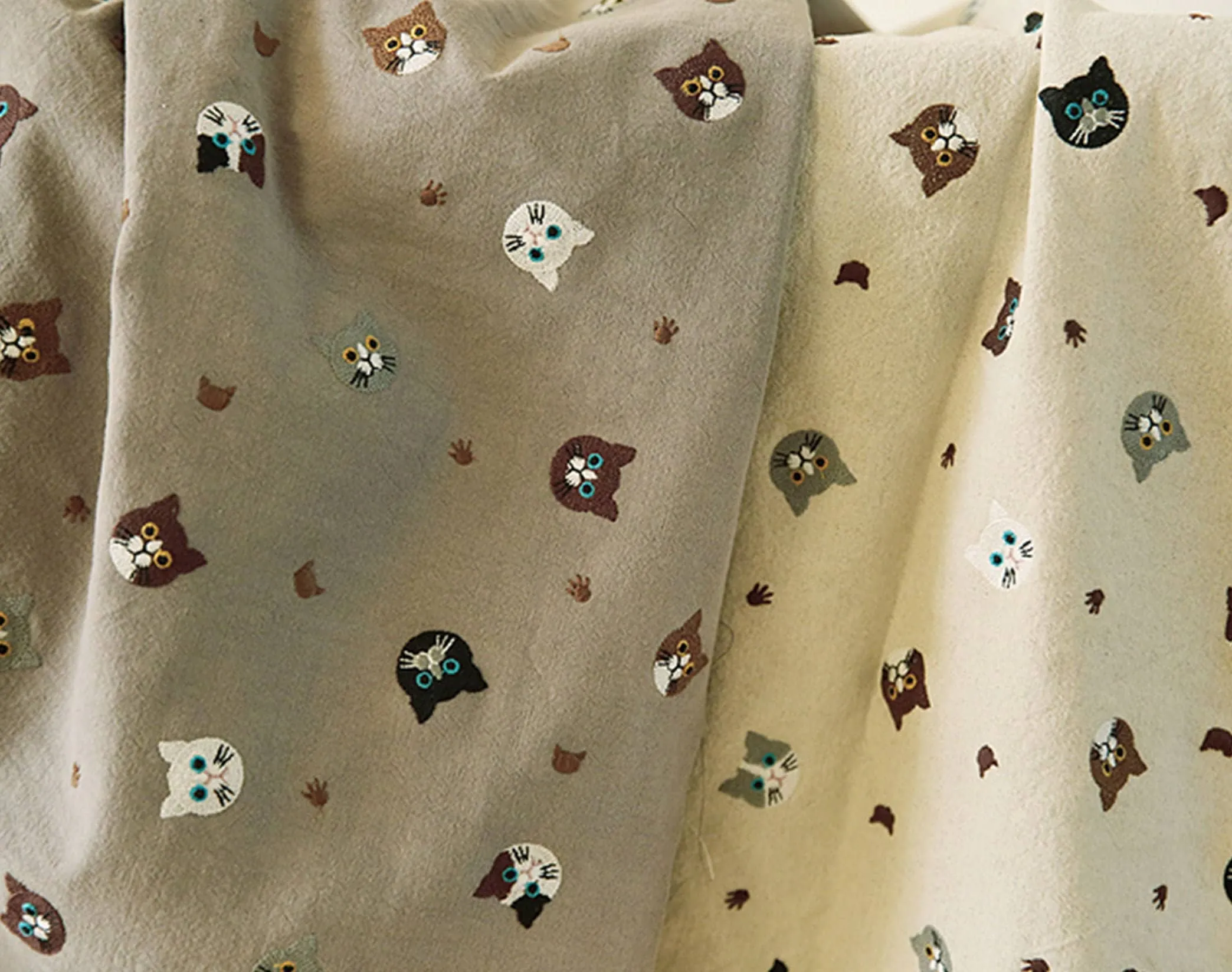 Tela gruesa de algodón y lino con gatos bordados patchwork - Etsy México