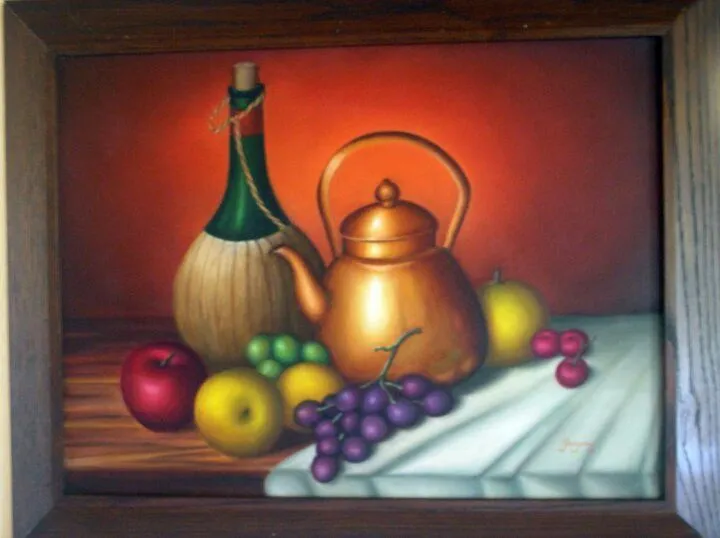 Tetera con frutas y botella. Mi primer óleo... | Mis Pinturas al ...