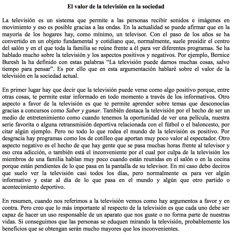 Texto argumentativo. Plantilla y ejemplo Texto argumentativo. Plantilla y ejemplo