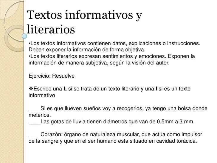 Textos informativos y literarios Textos informativos y literarios