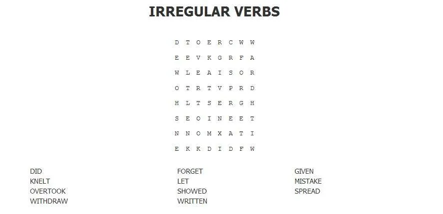 Crucigramas de verbos irregulares - Imagui