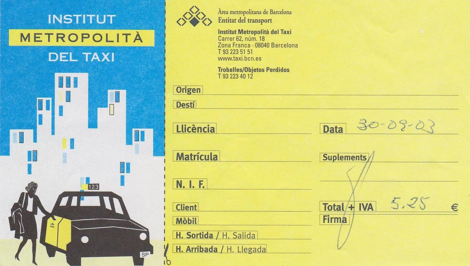 The traveler's drawer: BARCELONA. 8 recibos de taxis / 8 taxi receipts  (2003)