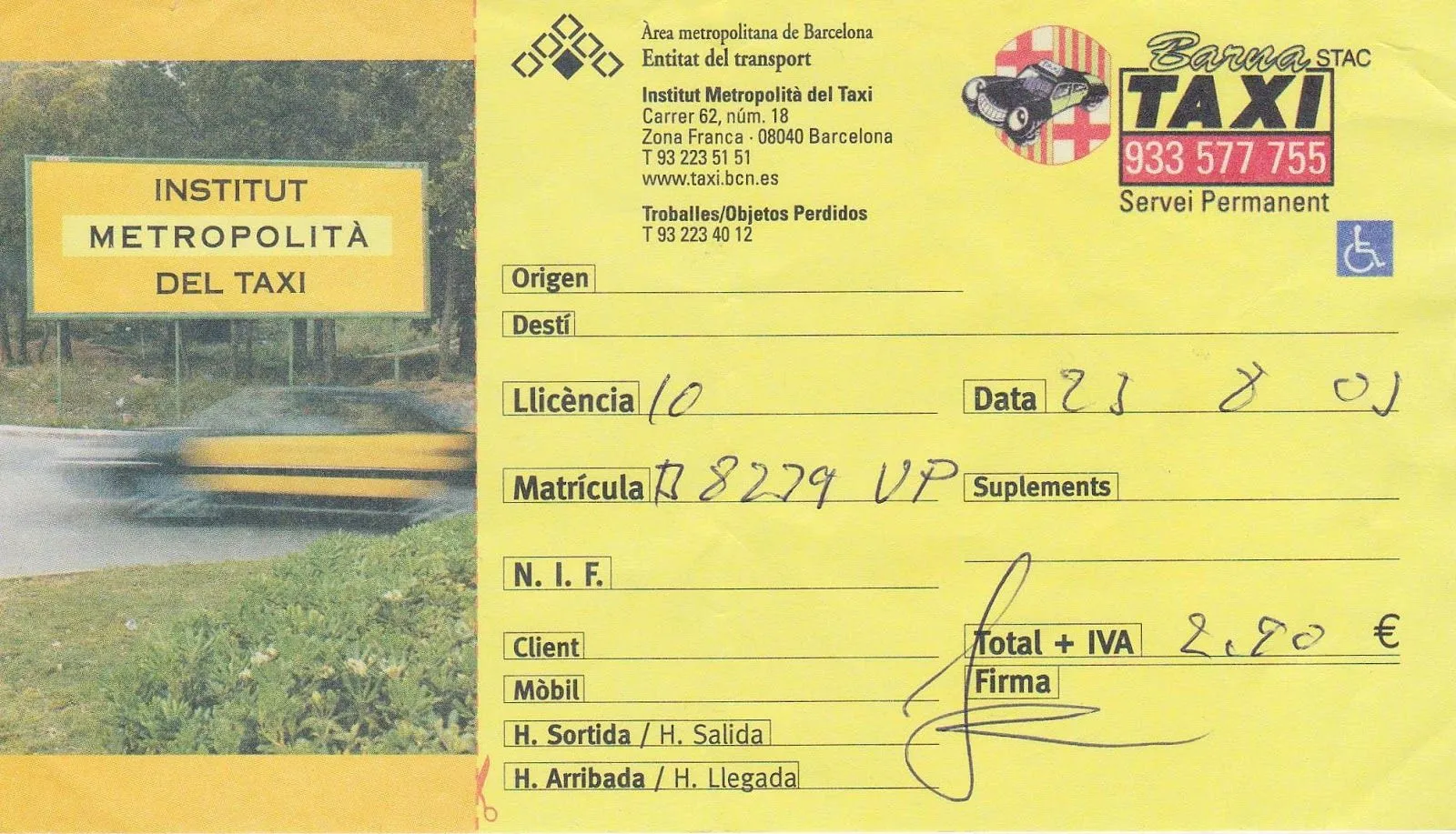 The traveler's drawer: BARCELONA. 8 recibos de taxis / 8 taxi receipts  (2003)