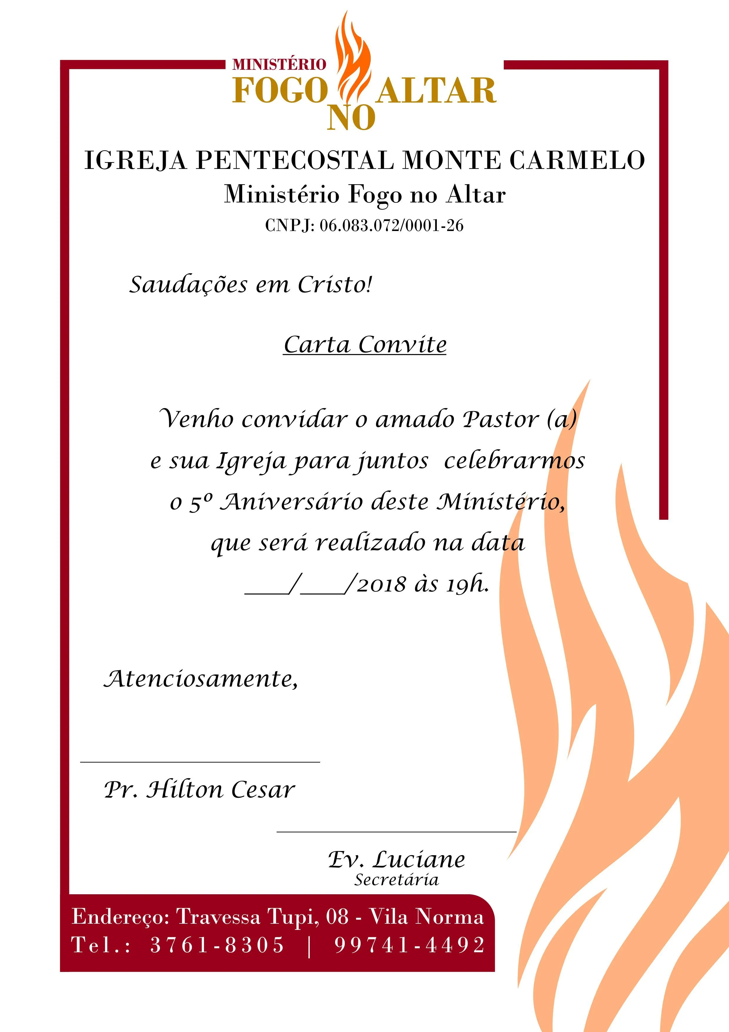 Timbrado_Fogo no Altar {carta convite - igreja} A4 | Modelo de carta convite,  Palavras com l, Modelo carta convite