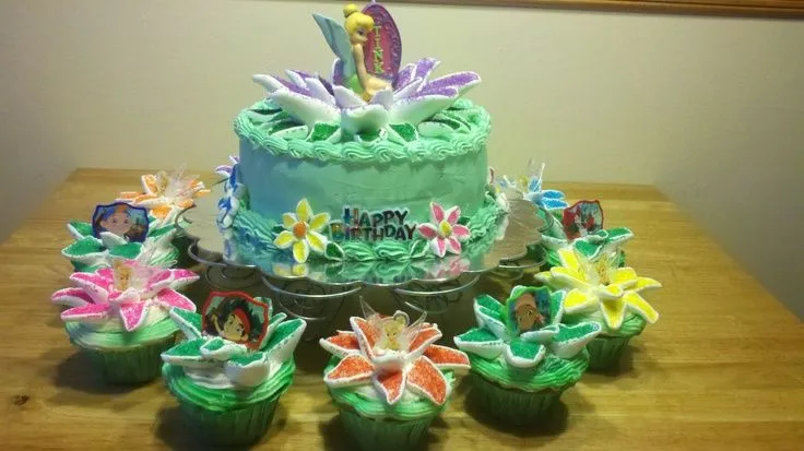 Tinkerbell Birthday Cake with Cupcakes | birthday cakes | Pinterest